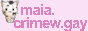 the text maia.crimew.gay next to pixel art of a white cat with black spots