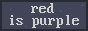 the text 'red is purple' on a purple ground